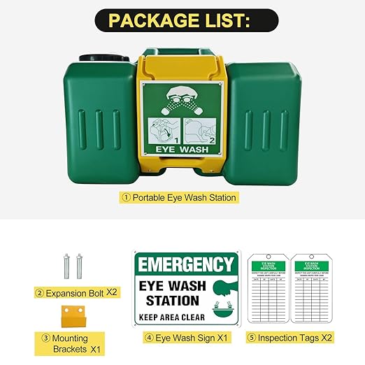 9-Gallon Portable Eye Wash Station OSHA-Approved, Includes Station Sign and 2 Inspection Tags, Wall Mount Eyewash Station, Emergency Eye Washing Station, First Aid Eye Wash Units for Workplace Safety