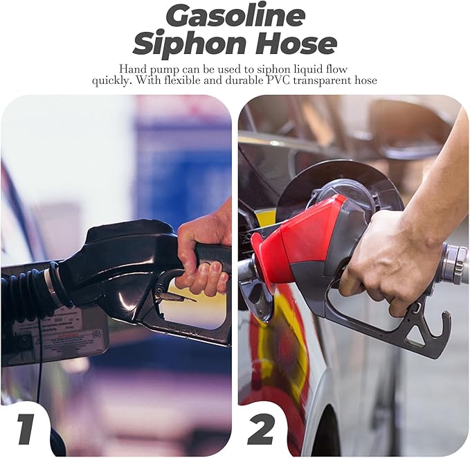 Manual Fuel Transfer Siphon Pump with Transparent PVC Hose and Clips High Flow Hand Pump for Gasoline Oil Water Transfer Portable Car Accessories for Emergency Liquid Siphoning