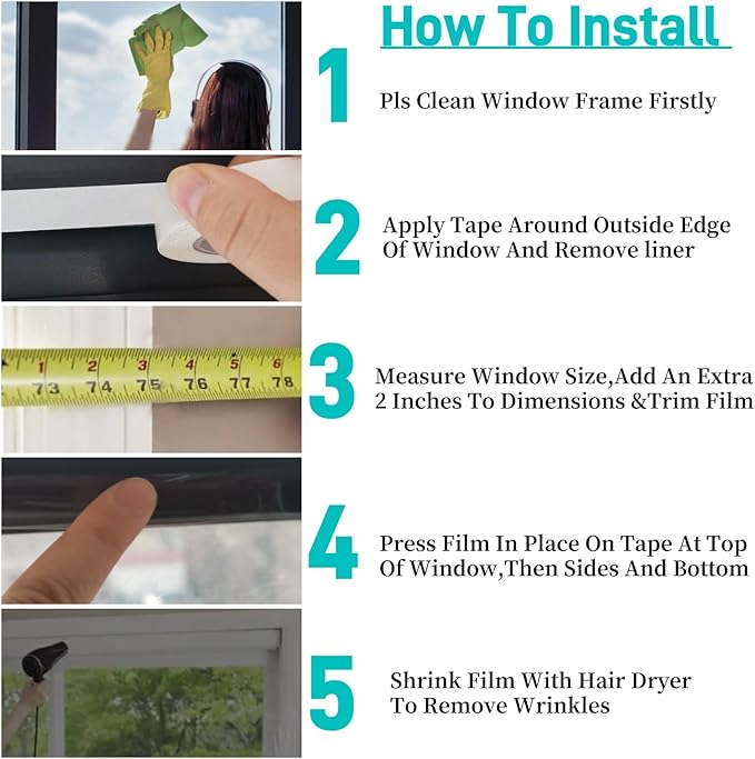 Indoor Window Insulation Kit, Clear Window Film Keeps Cold Drafts Out and Warm Air in (10W(62x420IN))