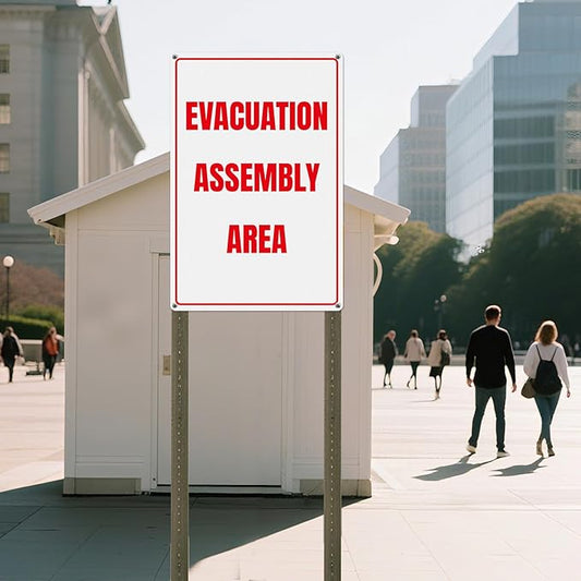 Evacuation Assembly Area Sign 12 × 18 Inches Pre-Drilled Holes Waterproof Signage Aluminum Metal Reflective Warning Notice for Business Factory Warehouse