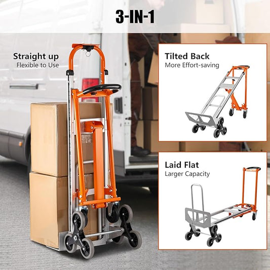 3in1 Aluminum Hand Truck 880 lb Capacity, Stair Climbing Cart Utility Cart Converts from Hand Truck Dolly to Platform Cart 3 Positions for Transport & Moving with 10" Rubber Wheels