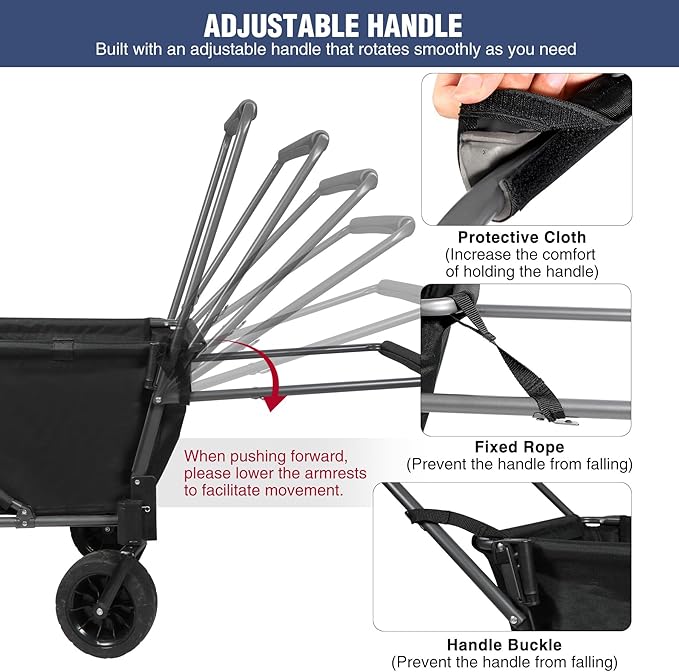 REDCAMP Folding Dog Wagon Cart with Extendable Rear End Heavy Duty, 220L Large Collapsible Utility Cart Dog Stroller with Tailgate for Sports Shopping Pet, Black