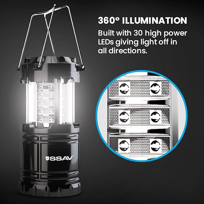 8 Pack LED Camping Lantern, LED Lanterns, Suitable Survival Kits for Hurricane, Emergency Light for Storm, Outages, Outdoor Portable Lanterns, Black, Collapsible | Batteries Included