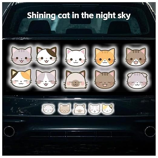 Reflective Stickers 100 Pcs, Outdoor Waterproof High Visibility Warning Safety Adhesive Reflector (1.5" X 1.8", Cat face)