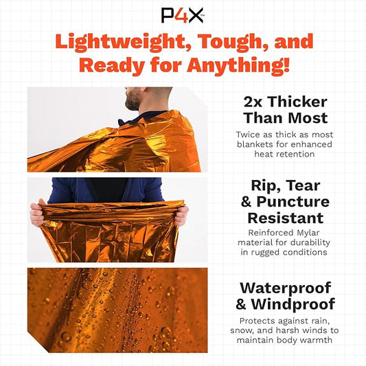 PREPARED4X Mylar Blankets 8 Pack - Waterproof Emergency Blanket - Rip and Tear Resistant Survivalist Gear - Emergency Thermal Blanket for Outdoor Survival