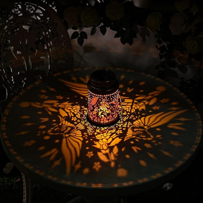 Cooo 6 Pack Solar Lanterns Outdoor Waterproof Hummingbird Red_Sage Solar Pathway Lights Landscape Path Christmas Gifts for Women Mom Grandma Outdoor Table Lamps Garden Yard Backyard Decor -Rose Gold