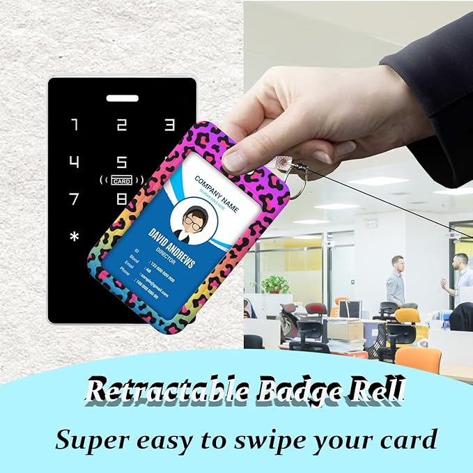 Rainbow Leopard Print Badge Holder Lanyard ID Card Holders Detachable Name Tag Clips Cute Funny Nurse Teacher Office Gifts Women Man Cate Badge Holder (Leopard Print)