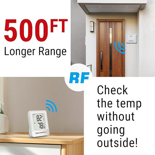 ThermoPro 500FT Indoor Outdoor Thermometer Wireless, Outdoor Thermometers for Patio with Temperature Sensor, Outside RoomThermometer for House Home Reptile Baby Room Temperature Monitor