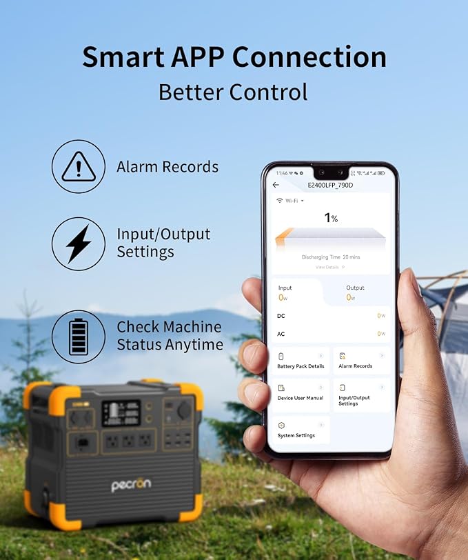 Pecron E2400LFP Portable Solar Generator and 2×300W Foldable Solar Panel, 2048Wh LiFePO4 Home Battery Backup, 3 AC Outlets 2400W Portable Power Stations for Camping, RV, Emergencies, Power Outages