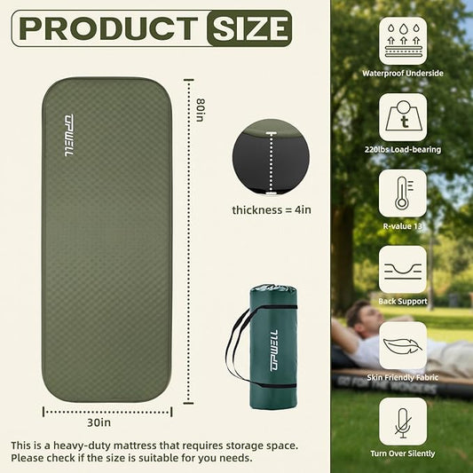 UPWELL Self Inflating Sleeping Pad 4.5" Thickness Camping Mattress with Solid Foam Single Sleeping Mat Portable Fast Inflation for Outdoor Mat Portable Roll Up,with air Pump