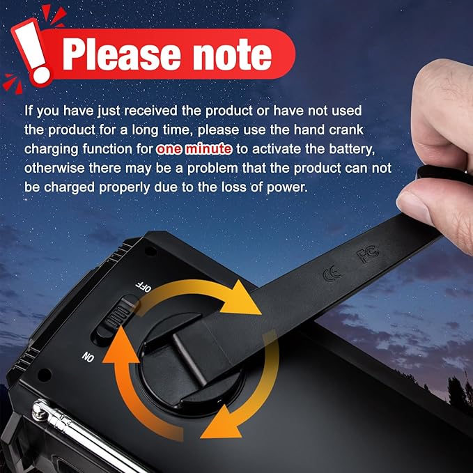 Hand Crank Emergency Radio 7400mWh (2000mAh) Solar Hand Crank Radio Built in 3 Charging Cables AM/FM/NOAA Weather Radio Battery Operated Hand Crank Charger for Emergency Supplies Survival Gear