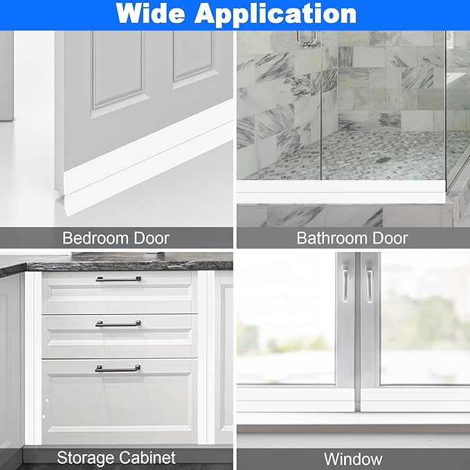 ToLanbbt Weather Stripping Silicone Door Seal Strip 2 in x 40 ft Door Draft Stopper Self Adhesive Door Draft Tape, Side & Bottom Gaps Insulation Strip for Glass Shower Door Sliding Door Window, White