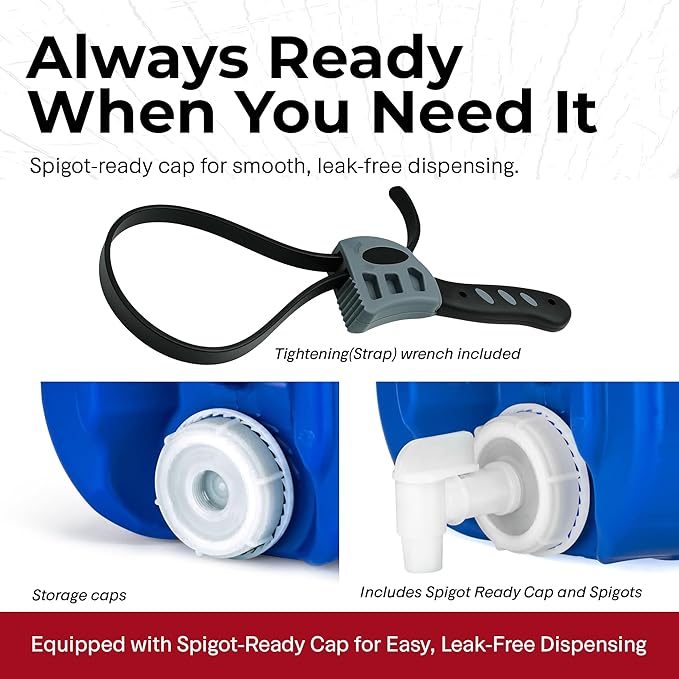 Legacy Food Storage Emergency Water Storage Containers, Long Term 5 Gallon Water Tank - 6 Stackable Food Grade Tanks Included, for Camping, Prepping, Survival - 30 Gallon Total Capacity