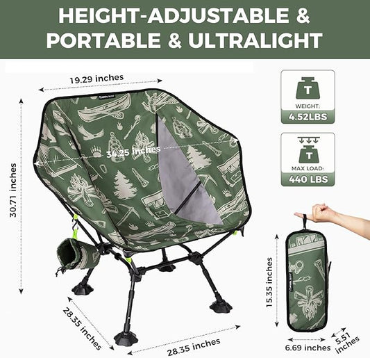ATEPA UFO3.0 Backpacking Camping Chair, Ultralight Extra Wide Comfortable Folding Chairs Heavy Duty Portable Hexagon Ergonomic Height Adjustable Seat with Anti-Sinking Feet for Hiking, Forestcamp