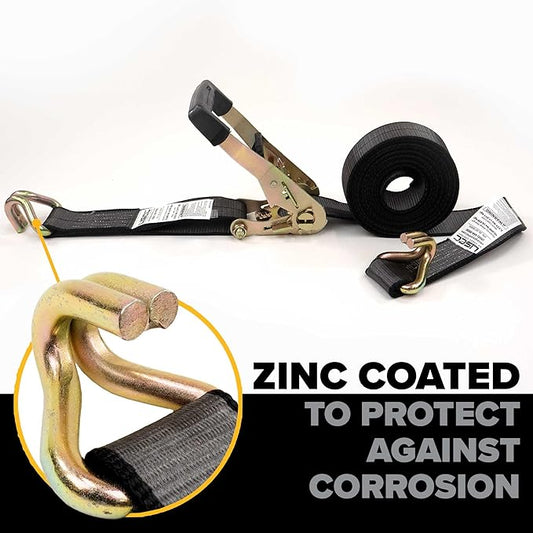 US Cargo Control Blackline Ratchet Straps Heavy Duty (2-Pack), 2 Inch x 18 Foot Black Ratchet Straps with Double J Hooks, 13,000 LBS Break Strength, Heavy Duty Tie Down Straps for Trucks & Trailers