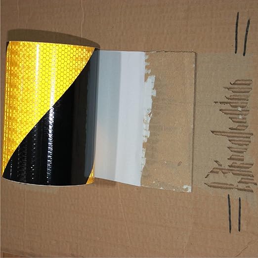 Reflective Tape Yellow Black 8 Inch x 68 Feet, Safety Caution Reflector Strips, Hazard Conspicuity Warning Stickers
