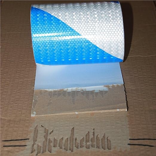Industrial Reflective Tape Blue White 8 inch Wide, Outdoor Waterproof High Visibility Safety Warning Adhesive Strips (66 feet)