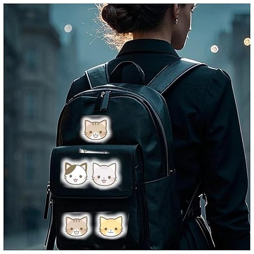 Reflective Stickers 20 Pcs, Outdoor Waterproof High Visibility Warning Safety Adhesive Reflector (1.5" X 1.8", Cat face)