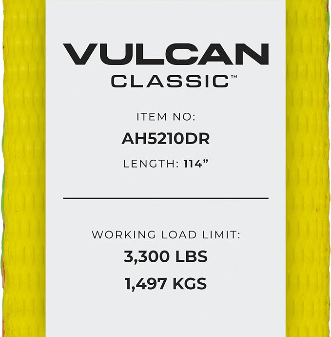 VULCAN Axle Tie Down Combo Strap with Snap Hook Ratchet - 2 Inch x 114 Inch - 4 Pack - Classic Yellow - 3,300 Pound Safe Working Load