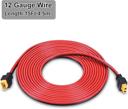 XT60 Extention Cable for Solar Panel RV Automotive RC Battery and Portable Power Station Solar Generator 12AWG 15Ft 4.5M