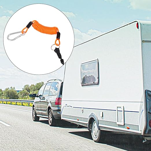 4pcs 183cm/6ft Trailer Breakaway Cable, High Rebound Emergency Brake Cable with Spring Coiled Wire for RV Trailer Towing Emergency Breakaway Switch, RV Camper Accessories (Orange)