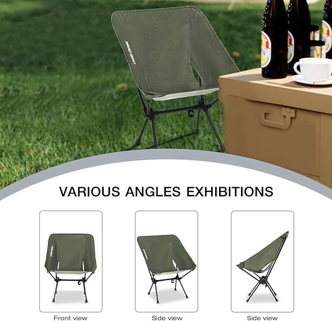 CAMEL CROWN Portable Camping Chair Folding Compact Lawn Lightweight Backpacking Chair with Carry Bag for Outdoor Hiking Beach Travel Picnic Festival Army Green