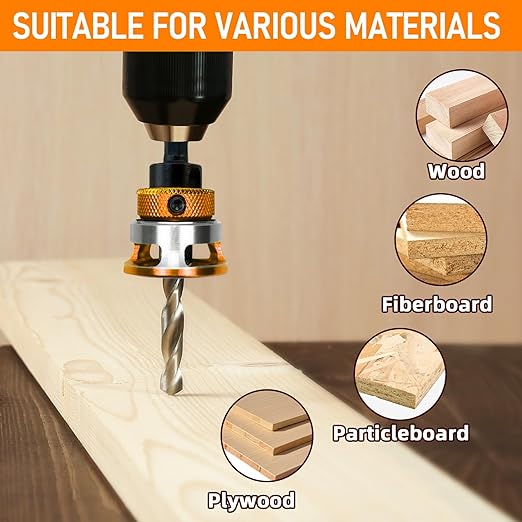 Countersink Drill Bit Set with Depth Stop 4PCS, HCS Four Blades Countersink Bits with Adjustable Depth Stop and L Shape Wrench, Wood Countersink Bit Set for Wood, Plastic, Woodworking