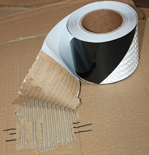 Black White Reflective Tape 4 inch Wide, Outdoor Waterproof Hazard Conspicuity Warning Industrial Marking Tape (66 feet)