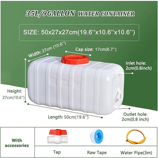 Water Storage Containers for Camping, Large Capacity Water Tank with Spigot Cap, Portable Camping Water Carrier for Emergency Hiking Fishing Driving Travel(Size:35L/9gallon,Color:White)