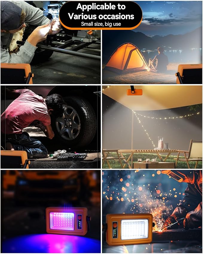 50W Multifunction Solar Rechargeable Work Light 56 LED Portable Flood Light with Stand 4 Modes LED Waterproof Job Site for Car Repair Fishing Camping Mechanic 1 Pack