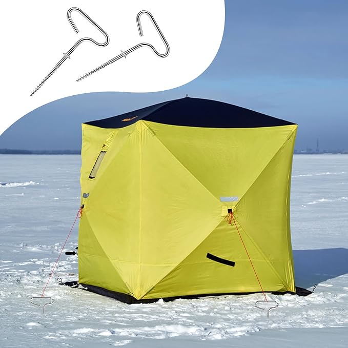 Ice Anchor Tool Kit for Ice Fishing Shelter, Includes 1 Drill Adapter, 4 Threaded Pegs, 1 Storge Bag, and 1 Impact Socket, Heavy Duty Ice Fishing Tent Stakes, Portable Ice Shelter Setup Tools