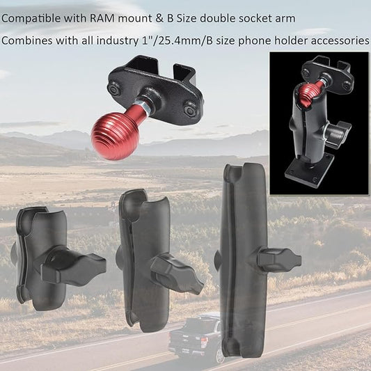 HYS Handheld Radio/Mic Hanger with Belt Clip/Round Knob Holder with 1" (25mm) Ball Head Adapter Compatible with RAM mounts B Size Double Socket Arm & Bike Motorcycle Ham Radio Mount