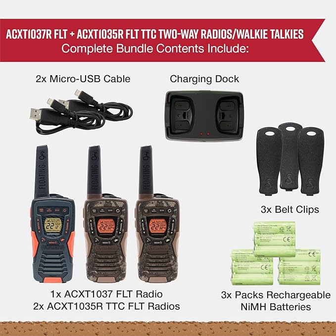 Bundle of Cobra ACXT1035R FLT TTC Waterproof Walkie Talkies (2-Pack) + Cobra ACXT1037R FLT Floating Walkie Talkie (1-Pack)