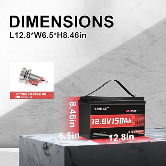 12V 150Ah LiFePO4 Lithium Battery, 1920Wh Energy & 100A BMS, Deep Cycle Battery for Solar System, RV Camper, Off-Grid Home Backup Power
