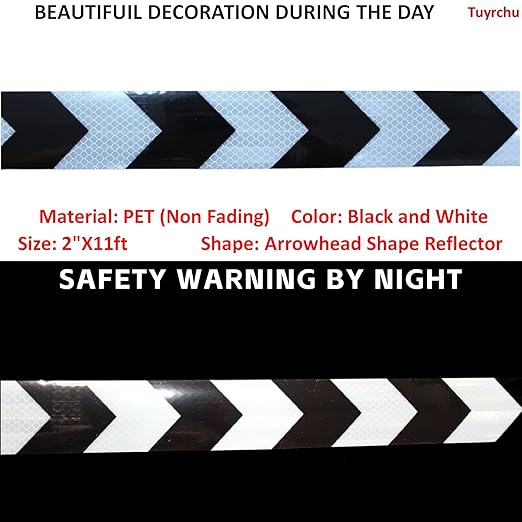 Reflective Tape Black and White 2 inch Wide for Trucks, Outdoor Waterproof High Visibility Safety Warning Sticker Strips (11 feet)
