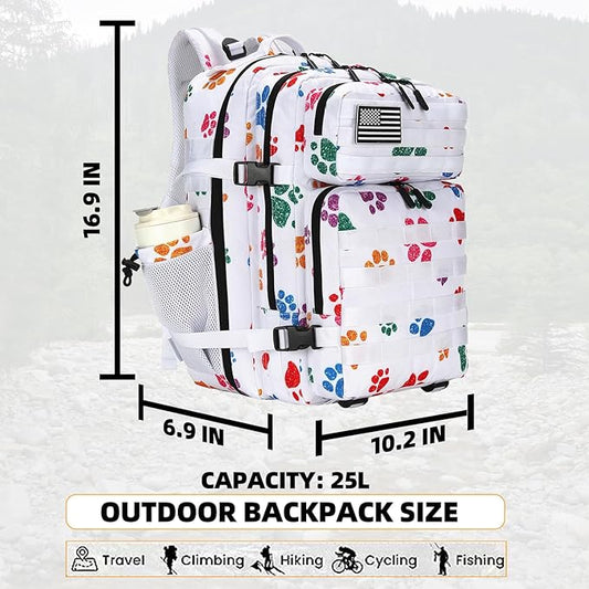 25L Tactical Military Backpack Small Travel Rucksack for Men and Women Assault Pack Bug Out Bag Molle Daypack Gym Backpack with Bottle Holder (Cat Paw)