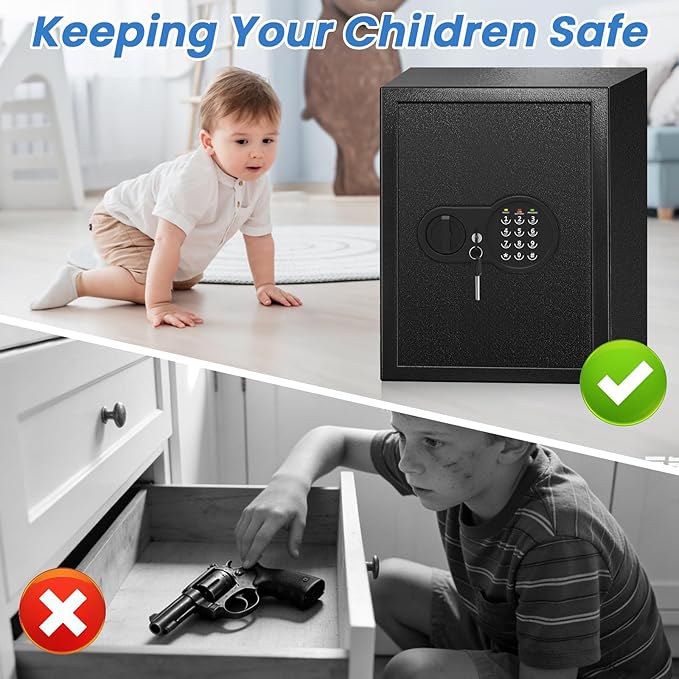 2.0 Cuft Safes with Fireproof Bag and Removable Shelf, Home Safe with Keys & Pass Code & Wall Mount Kits, Security Document Safe for Home, Hotel, Office, Valuables, Money, 13.7''W×12.1''D×17.6''H
