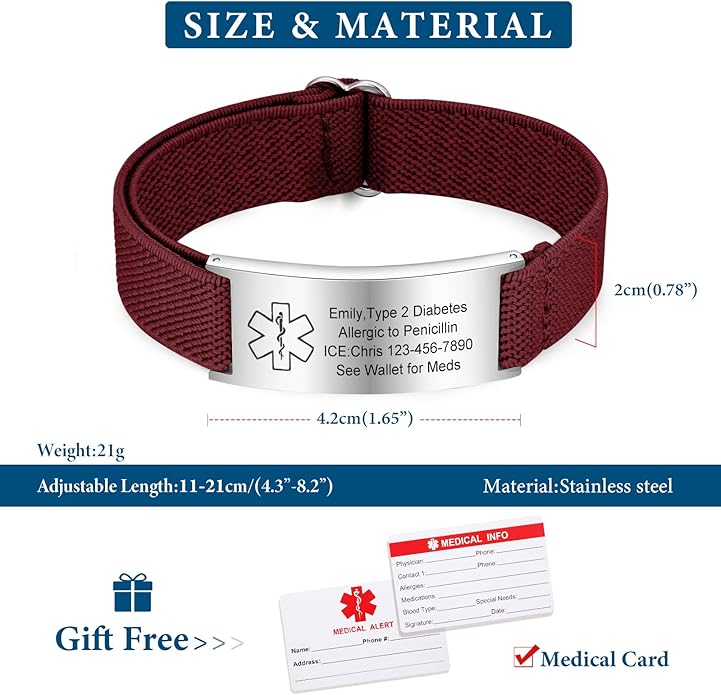 VNOX Medical Alert Bracelets for Men & Women Kids with Free Engraving Adjustable Stainless Steel Mesh Emergency Medical ID Bracelets Wristband