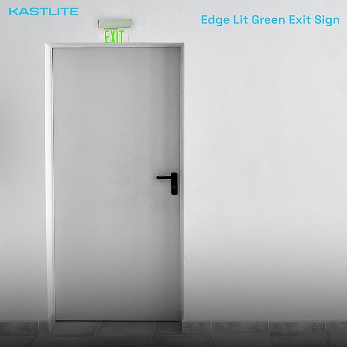 KastLite LED Emergency Edge-Lit Exit Sign, 180 Min Backup, Damp Rated, Green Letters, UL Listed, 120/277V, Acrylic Panel - 2 Pack