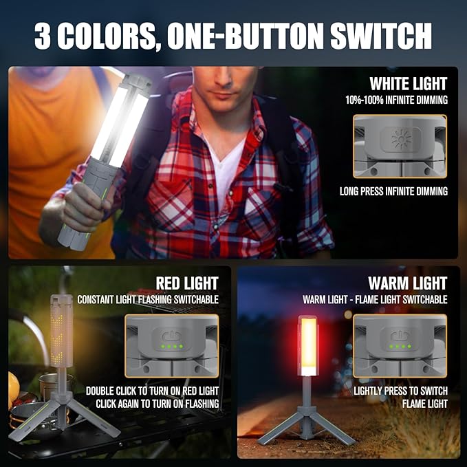 BUBRA Telescopic Camping Lantern with 40" Stand, 8000mAh Rechargeable Work Light, 1000LM Flashlight, IP44 Waterproof Tripod Base, Dimmable LED for Hurricane, Emergency, Repair