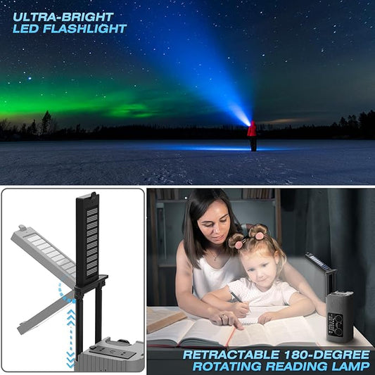 Emergency Radio 4000mAh Solar Hand Crank AM/FM/NOAA Portable Weather Radio with Phone Charger, LED Flashlight, Reading Lamp, SOS Alarm, Headphone Jack for Indoor Outdoor Emergency, USB Charged