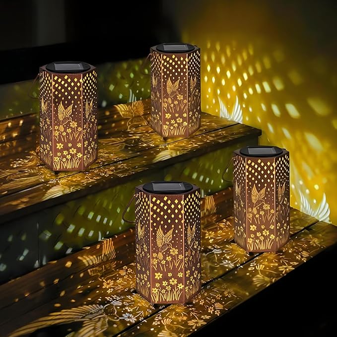 4 Pack Hummingbird Solar Lanterns Outdoor Waterproof - Christmas Gifts for Women, Men, Mom, Solar Lights Outdoor Hanging Garden Decor for Outside, Patio, Outdoor, Yard, Lawn, Balcony