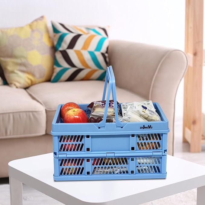 Collapsible crates for storage,plastic baskets for organizing 14.96" x 9.84"x7.87",shopping garden basket,foldable crate with Handles, car trunk basket,for Kitchen,Bathroom