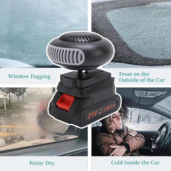 Battery Operated Heater, Battery Powered Heater, with 1500mah Batterys Anti-Tilt, Quiet Long Heating, Car Window Defogger Phone Charging for Camping/Car (Black+Battery*2)
