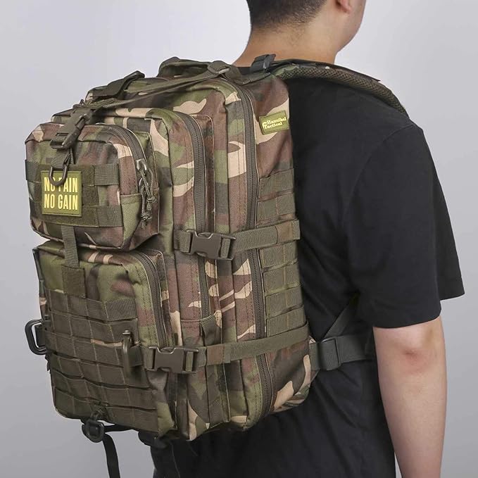 MOLLE Assault Backpack, Tactical Backpack Military Army Camping Rucksack, 3-Day Pack Trip w/Patch, D-Rings, Woodland
