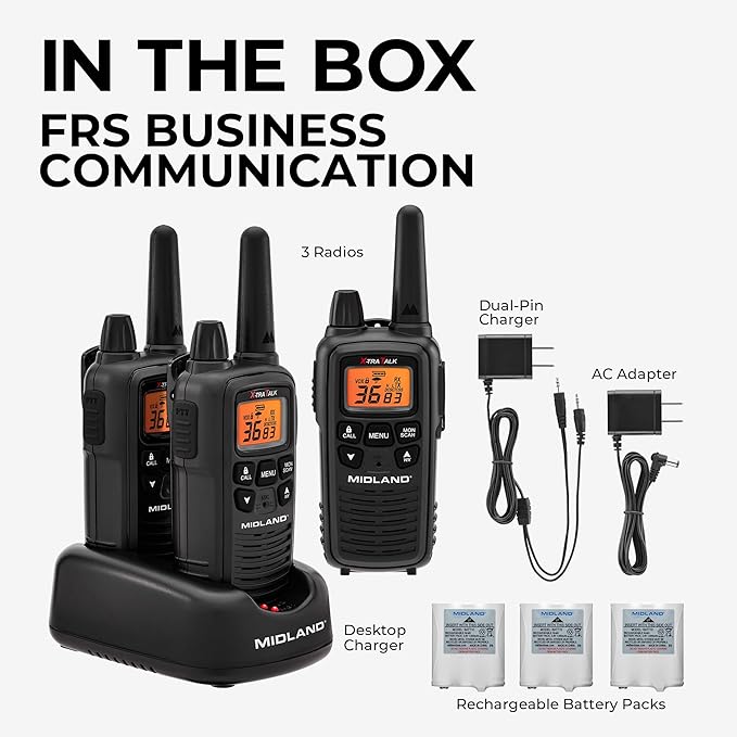 Midland LXT633VP3 FRS Walkie Talkies - Long Range 36-Channel Two-Way Radios, NOAA Weather Alerts (3-Pack, Black)