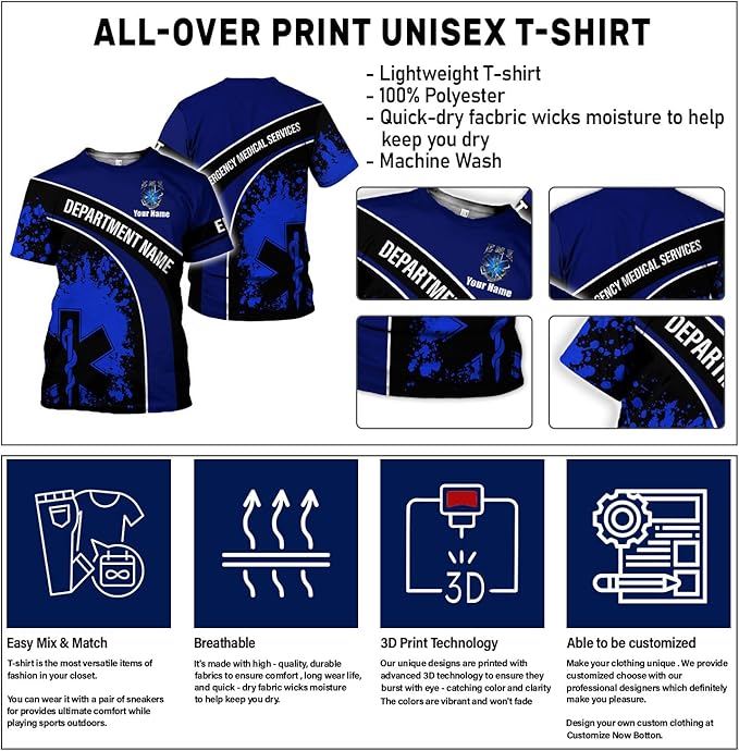 Personalized EMT 3D Shirt, EMT 3D Hoodie, 3D EMS Hoodies for Men, Medical Uniforms EMS Shirt, Emergency Medical Service Shirt