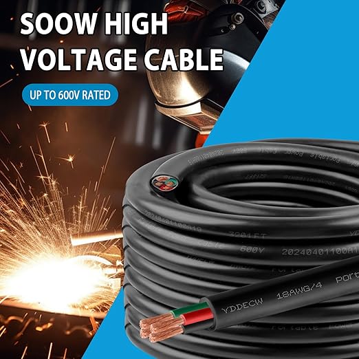 200ft 18/4 18 AWG Portable Power Cable (4 Conductor) - SOOW 600V 18 Gauge Electric Wire for Motor Leads, Portable Lights, Battery Chargers and Machinery - 4 Conductor - 200 Feet Electrical Cord