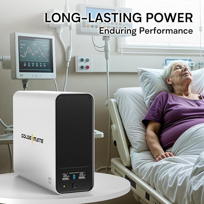GOLDENMATE 1000VA/600W Lithium UPS Battery Backup and Surge Protector, Backup Battery Power Supply with LiFePO4 Batteries(153.6 Wh), Sinewave UPS System, 10 Years Lifespan, 8-Outlets, LCD Display