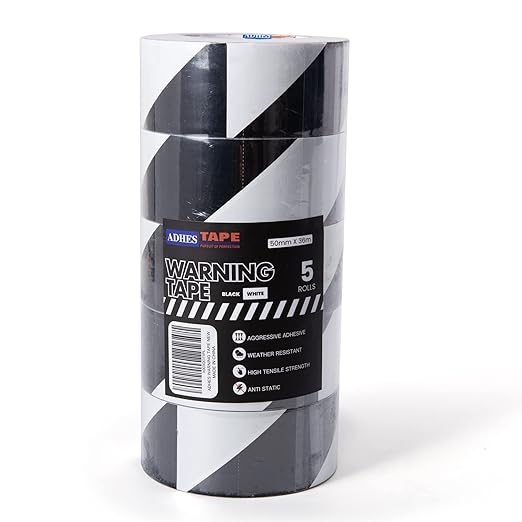 ADHES Black and White Caution Tape, 2 Inch X 108 Feet x 5 Rolls Weather-Resistant & Strong Adhesive Hazard Tape Warning Tape for Marking Walls, Floors, Pipes and Equipment